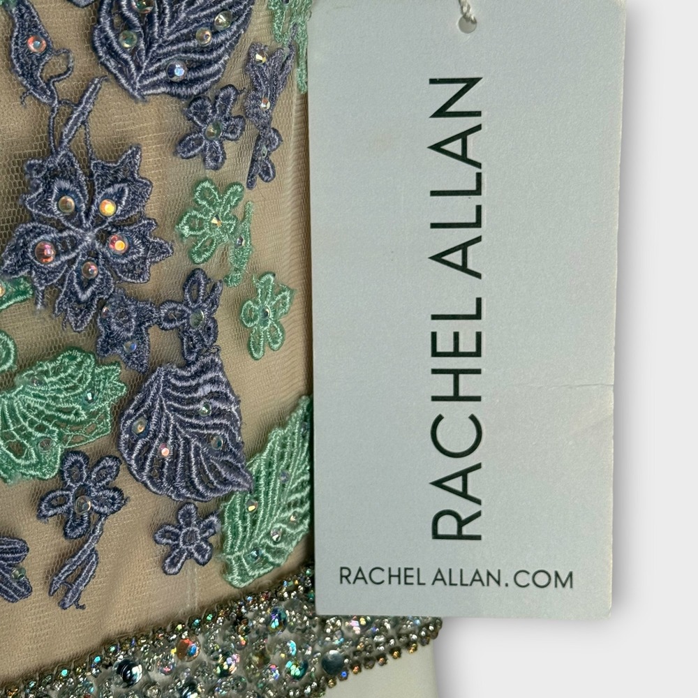 NEW Rachel Allan Prom Pageant Evening Gown Dress White Lavender Green Beads Sz 0 - Picture 5 of 13